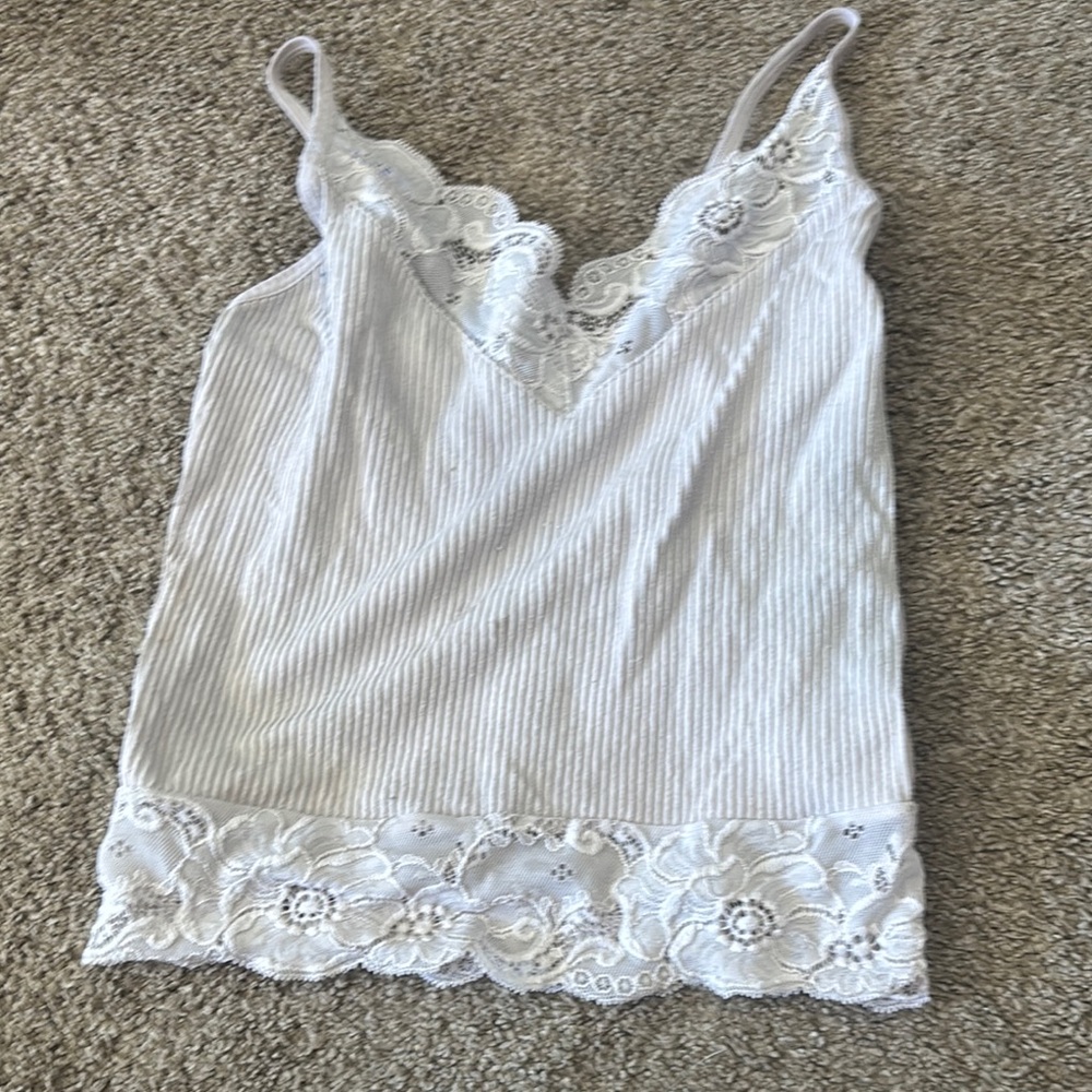 White Lace Trim Cami Top